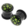 Green Acrylic Single Flared Plugs with Stars Pattern and "O" Ring - 6G - Sold as a Pair