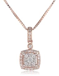Sterling Silver with Pink Gold Plated 1/3 cttw Diamond Pendant Necklace, 18"