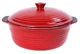 Pinnacle Ceramic Non-Stick Bakeware, 3 Quart Round Baker with Lid, Red