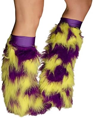 KryptiK Women's Fluffy Leg Warmers Purple Neon Yellow One Size Purple Kneebands