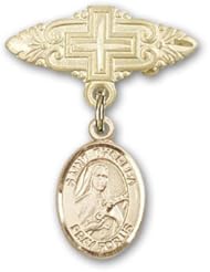 Gold Filled Baby Badge with St. Theresa Charm and Badge Pin with Cross