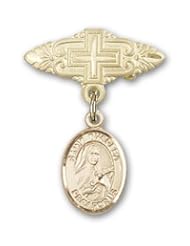 14K Gold Baby Badge with St. Theresa Charm and Badge Pin with Cross