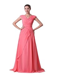 V-neck Lace-Up Floor Length Chiffon Mother-of-the-Bride Dress 