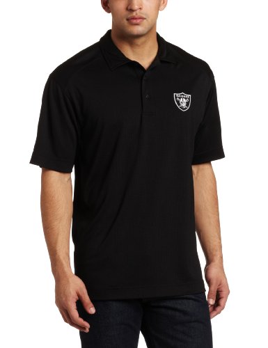 NFL Oakland Raiders Men's Drytec Genre Polo Knit Short Sleeve Top, Black, Large On Sale