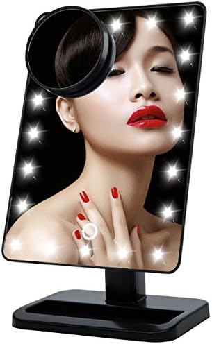 KIMI STAR Rectangular 20 LED Lighted Make Up Mirror with 10x Magnification Spot Mirror 180 Degree Free Rotation Tabletop Cosmetic Vanity Mirror Quality finish (BLACK)