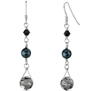 Eye of the Storm: Sterling Silver Swarovski Crystals and Pearls Drop Earrings Free Shipping