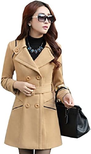 Women Long Slim Winter Woollen Coat Khaki XL