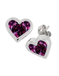 Tommaso Design (tm) Invisible Set Genuine Rhodolite Heart Earrings Studs