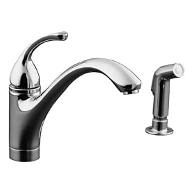 KOHLER K-10416-CP Forte Single Control Kitchen Sink Faucet with Sidespray and Lever Handle, Polished Chrome