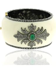 18kt Gold Enamel Diamond Pave Emerald Bangle Bracelet Jewelry
