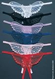 Sheer Crotchless Panty Sexy Lingerie Intimate Apparel with Butterfly Applique Pearl and Sequined Detail
