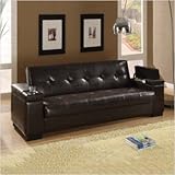 IMAGE OF Futon Sofa Bed with Storage Space in Dark Brown Bycast Leather