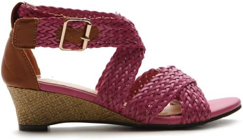 Ollio Women's Shoe Wedge Strappy Mid Heel Multi Color Platform Buckle Sandal(7 B(M) US, Pink)