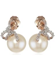 10K Rose Gold 7.5 - 8mm Freshwater Cultured Pearl and (0.1 cttw, G-H Color, I2-I3 Clarity) Diamond Earrings