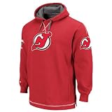 NHL New Jersey Devils The Liberation Adult Long Sleeved Hooded Fleece Pullover,Athletic Red/Granite/White,Large