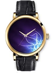 SPRAWL Aanalog Fashion Series Gold Ladies Watches of Genuine Black Leather Strap,Unique Wrist Watch for Women Girls Designed with Lines and circles on dark purple background