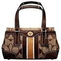 Coach Hamptons Stripe Signature Carryall Bag Purse Tote 11620 Khaki Mahogany