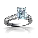 14K White Gold Emerald-cut Genuine Aquamarine Engagement Ring