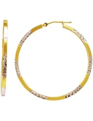 Bonded 14k Gold and Sterling Silver Diamond-Cut Satin and Polished Hoop Earrings