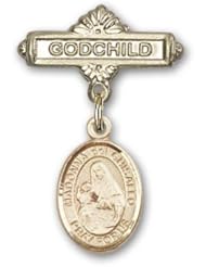 14K Gold Baby Badge with St. Madonna Del Ghisallo Charm and Godchild Badge Pin