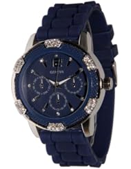Womens Navy Blue Chronograph Silicone with Crystal Rhinestones Bezel