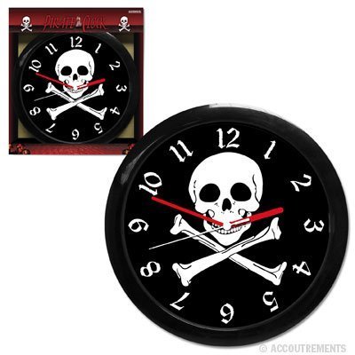 PIRATE jolly roger Skull Cross Bones black & white WALL CLOCK Home Decor