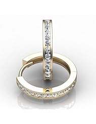 14KT Yellow Gold Sleek and Stylish Channel Set Diamond Hoop Earrings containing Twenty-Two Round Brilliant Cut Diamonds Total. 3/8 CTW