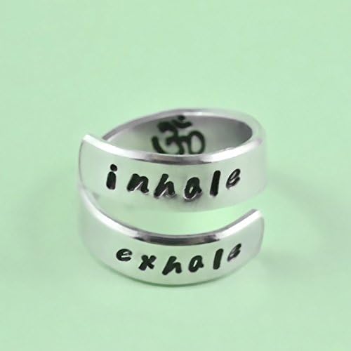 inhale exhale - Hand Stamped Aluminum Spiral Ring, Om Symbol Ring. Yoga Inspired Ring