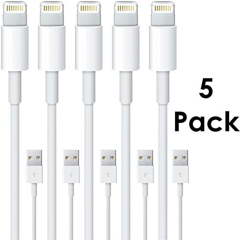 8 pin Lightning to USB Cable Sync and Charging Cord for iPhone 6s plus, 6s, 6 plus, 6, 5s, 5c, 5, iPad Air, iPad mini, iPod nano and iPod touch (White 5 Pack(3FT))