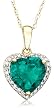 10k Yellow Gold, May Birthstone, Created-Emerald and Diamond Heart Pendant