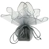 10 Designer Organza Fabric Drawstring Gift Bags Pouches Party Favor Gifts Packaging Silver Medium Size