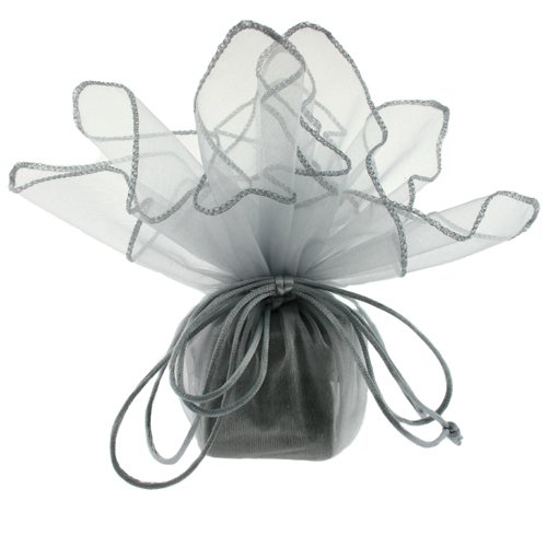 10 Designer Organza Fabric Drawstring Gift Bags Pouches Party Favor Gifts Packaging Silver Medium Size