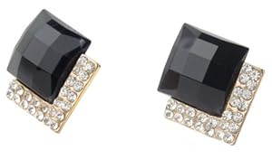 niceeshop(TM) 1 Pair Fashion Vintage Gemstone Jewelry Luxury Black Imitation Diamond Earrings Stud Earring-Black