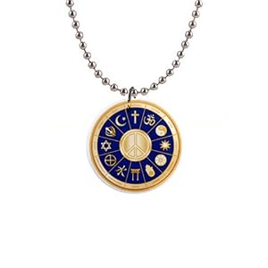 1 Inch Button Necklace of International Peace Symbol - World Religions (Christianity, Hinduism, Taoism, Bahai'i, Buddhism, Jainism, Shinto, Confucianism, Native Spirituality, Judaism, Sikhism, and Islam Logos)