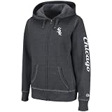 MLB Women's Chicago White Sox Steppin' Up Full Zip Marled Fleece Hoodie (Charcoal Marled, Medium)