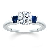 1.50 CT ROUND DIAMOND W PRINCESS BLUE SAPPHIRE RING 18K