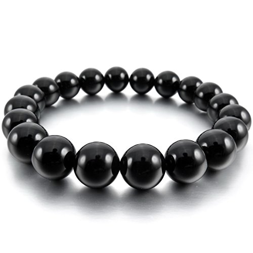 Men,Women's 10mm 12mm Bracelet Link Wrist Energy Stone Agate Onyx Gemstone Black Buddha Mala Beads