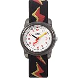 Timex 7B071 Children's Round Black Resin Case Analog Watch with Light Black/Red/Yellow Adjustable Elastic Strap