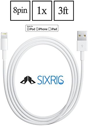 [Lifetime Warranty] Sixrig® iPhone 5s Cable 3ft Certified USB Sync and Charging Lightning Cable for iPhone 5/5S/5C, iPad 4, iPad Air, iPad Mini (8-Pin 3.2ft, White)