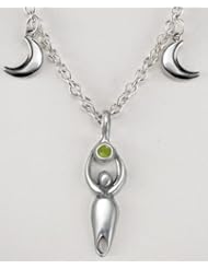 An Outstanding Sterling Silver Triple Goddess Necklace Accented with Genuine Peridot