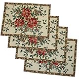 Decorative Leaves Christmas Holiday Tapestry Placemats 13" X 19" Set of 4