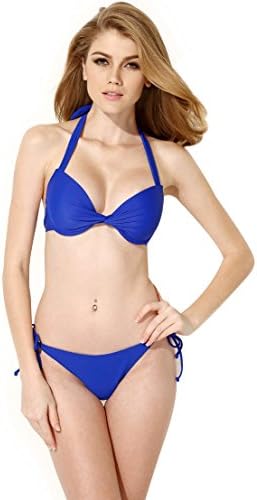 Women's 2 Piece Bikini Add 2 Cups Halter Top with Push Up Molded 3/4 Cups M