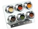 SIX MAGNETIC SPICE JARS WITH STAND - POUR OR SPRINKLE