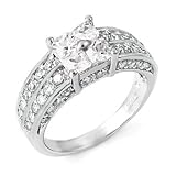 Fabulous Silver Engagement Ring with 4.00 Carat TW of Top Quality Diamond Colored Cubic Zirconia Expertly Fashioned into a Princess Cut Center and Complemented by Round Shaped Side Stones, Free Shipping, Sale Price Offer, Comes with Free Special Gift Pouch and Box
