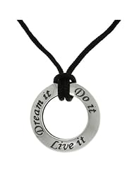 Sterling Silver Live It, Dream It, Do It Ring Pendant with Black Cord Necklace