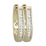 14K Yellow Gold 1/4 ct. Round and Baguette Cut Diamond Huggie Earrings