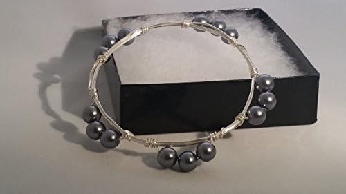 Trendy Hematite Pearl Wire Wrap Stack Bracelet // Bangle Bracelet // Silver // Trending on Handmade at Amazon