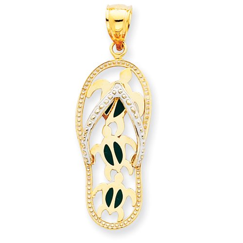 14k Gold Enamel Cut-out Flip Flop w/ Sea Turtles Pendant Real Goldia Designer Perfect Jewelry Gift