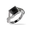Princess Cut Onyx CZ Intricate Style Sterling Silver Ring