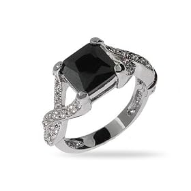 Princess Cut Onyx CZ Intricate Style Sterling Silver Ring by 1